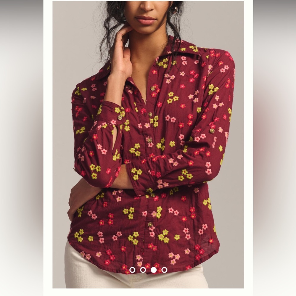 Anthropologie Maeve Embroidered Buttondown Blouse size large - Picture 2 of 7